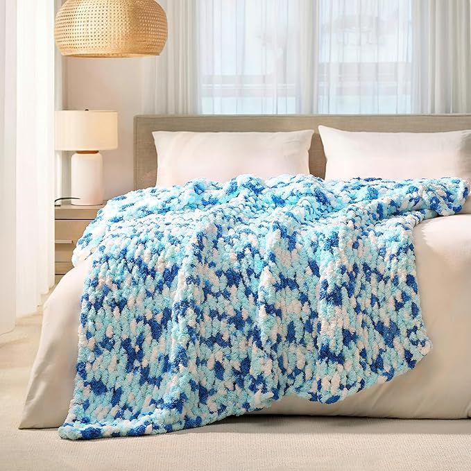 L'AGRATY Chunky Knit Blanket Throw: 50''x60'' Chenille Chunky Knitted Throw Blankets for Bed Couch - Handmade Thick Cable Knit Blanket - Large Crochet Rope Blankets for Home Decor-Ruum Studio Home