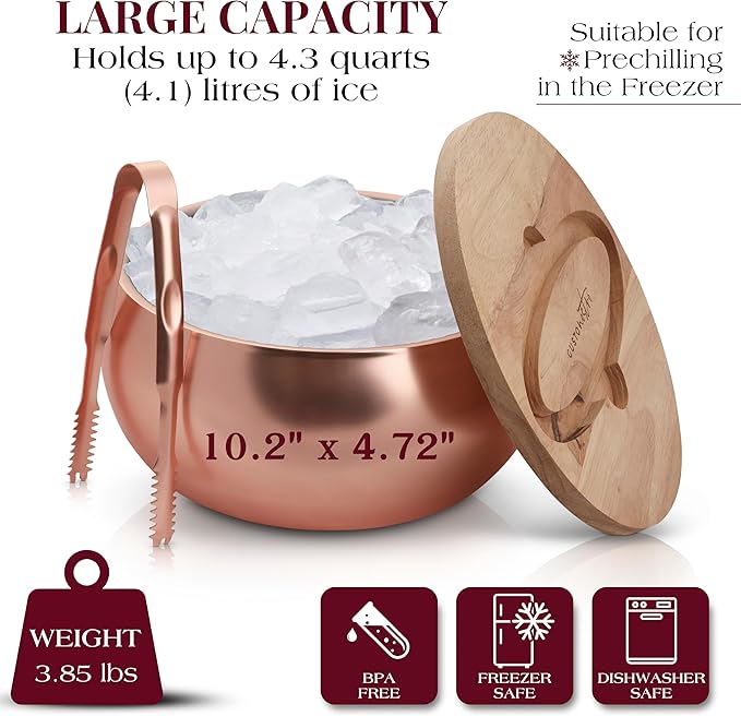 Gusto Nostro 4.1L Insulated Ice Bucket with Lid and Tongs, Double Wall Stainless Steel Ice Bucket Large, BPA Free Ice Bucket for Cocktail Bar, Keeps Champagne, Wine, Beer Chill for Parties (Rose)-Ruum Studio Home