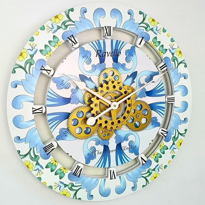 The Gears Clock Wall Clock Italy Collection with Moving Gears (Ravello, 24 inch Round)-Ruum Studio Home