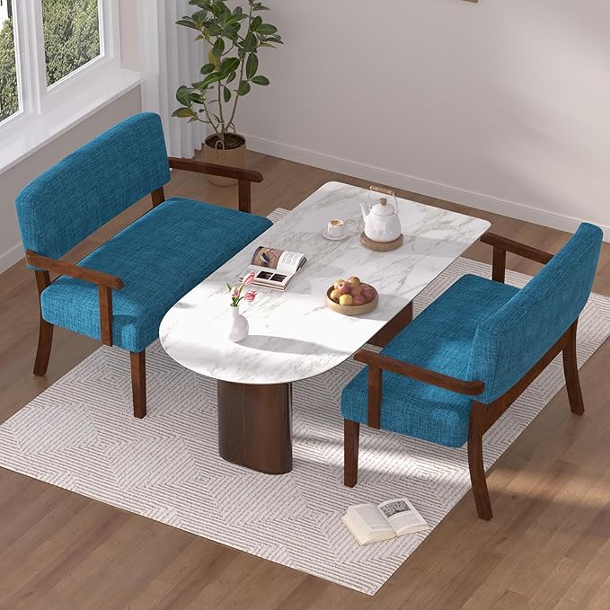 Accent Chair 2 Seat, Arm Chairs with Soft Seat and Armrests for Living Room, Love seat for Dining, Reading, and Waiting Rooms (Blue)-Ruum Studio Home