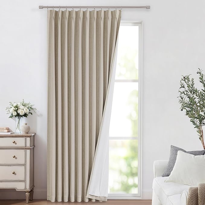 Vision Home Sand Pinch Pleated Full Blackout Curtains Linen Blended Room Darkening Window Curtains 112 inch for Living Room Bedroom Thermal Insulated Pinch Pleat Drapes with Hooks 60" Wx112 Lx1-Ruum Studio Home