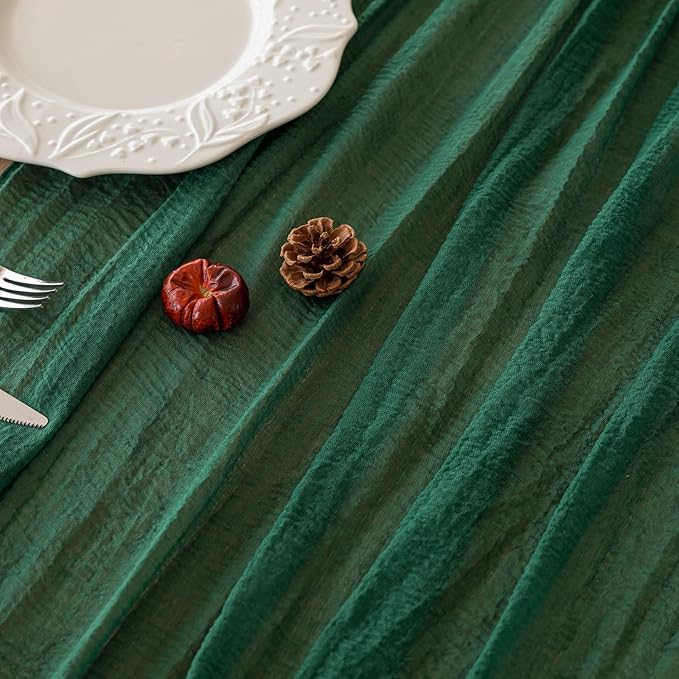6pcs Emerald Green Cheesecloth Table Runner Gauze 120 Inch 10 FT Rustic Boho Cheese Cloth Runner for Wedding Baby Shower Bridal Shower Birthday Party Long Sheer Home Decorations-Ruum Studio Home