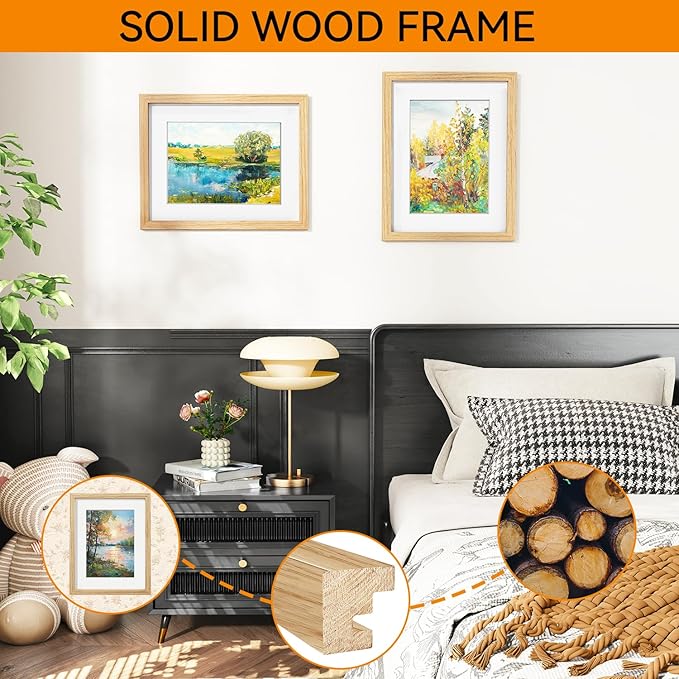 IBUYKE 11 x14 Picture Frame,Solid Oak Wood 11x14 Photo Frame with Mat to 8x10,11x14 Picture Frames With Tempered Glass,Wall Mount Display,Home Decor,Natural Oak 14 x 11 Frame,UWPF1114N-Ruum Studio Home
