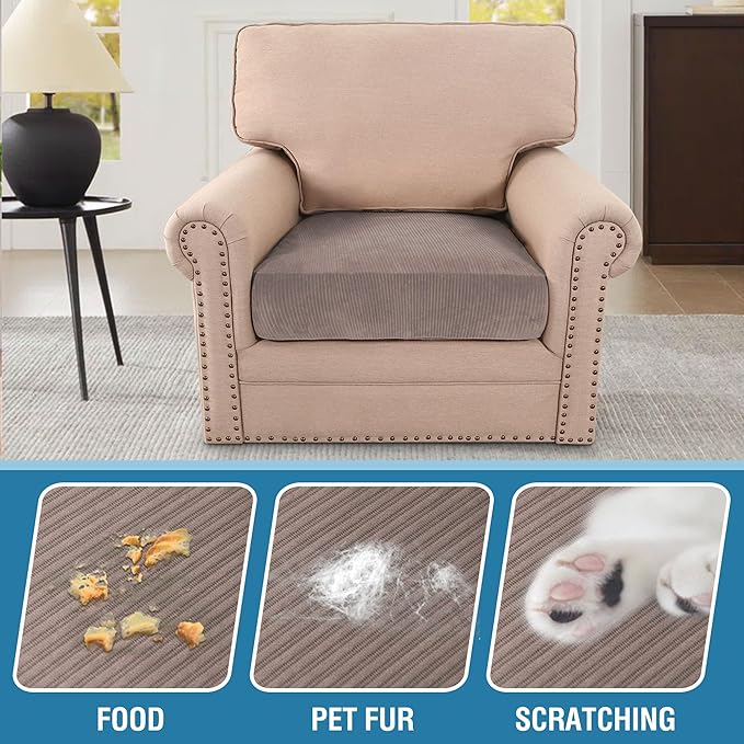 H.VERSAILTEX Velvet Stretch Couch Cushion Cover Plush Cushion Slipcover for Chair Cushion Furniture Protector Seat Cushion Sofa Cover (1 Piece Armchair Cushion Covers, Taupe Striped)-Ruum Studio Home