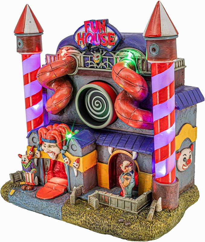 Carnival Funhouse Clown Theme Spooky Halloween Village Multi-Color LED Lights, Motion and Music 9.25" x 5.75" x 9.5"-Ruum Studio Home