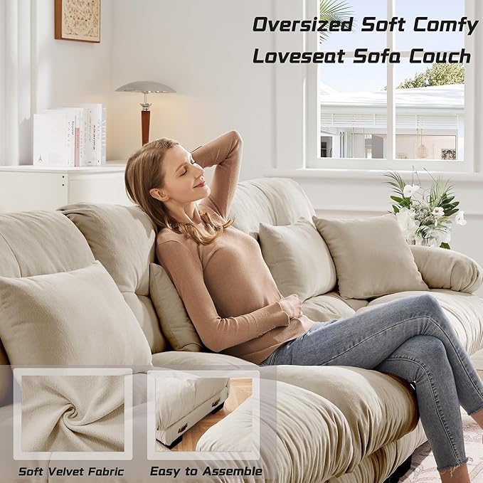 Loveseat Modular Sectional Sofa, U Shaped Couch with Ottoman, Cloud Couch Sectional Couch Home Sofa Living Room Oversized Couch Deep Seat Couch with Round Bolster Armrests 4 Pillows-Ruum Studio Home