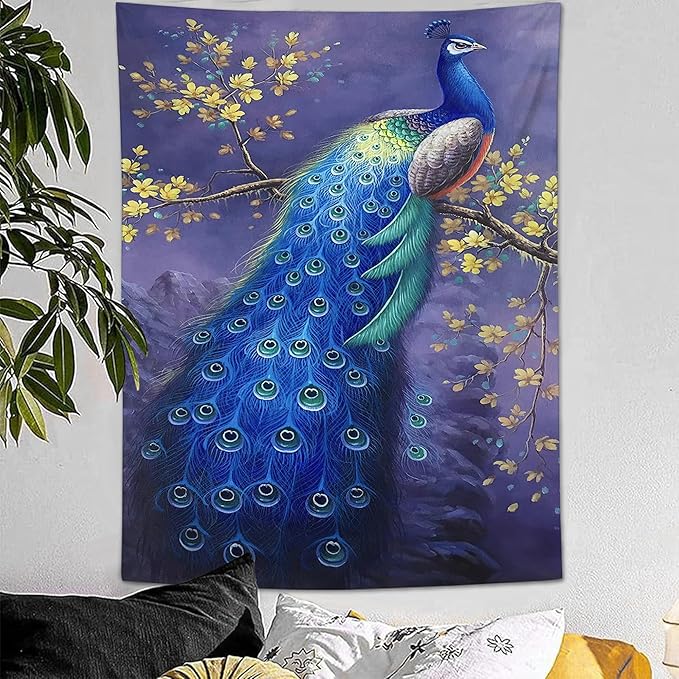 yowecso Peacock Tapestry Wall Hanging for Bedroom, Living Room - Purple Peacock Bird Tapestry - Aesthetic Wall Decor - 50"x60"-Ruum Studio Home