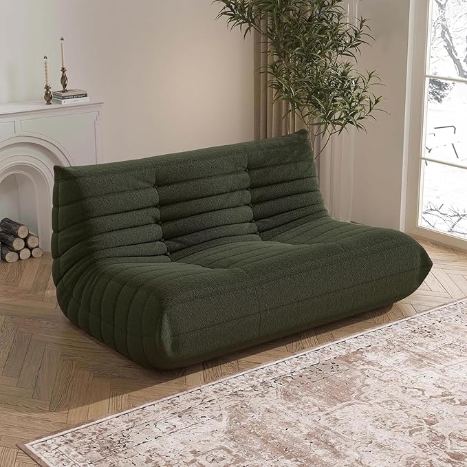 Bean Bag Chair, Loveseat Fireside Chair Bean Bag Sofa Large Bean Bag Chair for Adults, 2 Seater Bean Bag Chairs for Teens with High Density Comfortable Foam, Bean Bag for Living Room, Bedroom (Green)-Ruum Studio Home