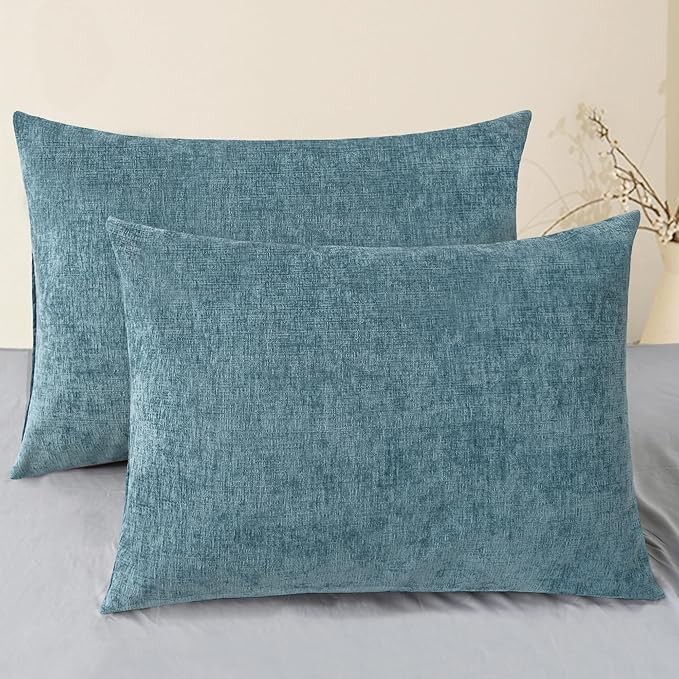 CaliTime Throw Pillow Covers Decorative 20 X 26 Inches Pack of 2 Cozy Chenille Standard Pillow Shams Cases for Couch Sofa Bed Living Room Home Smoke Blue-Ruum Studio Home