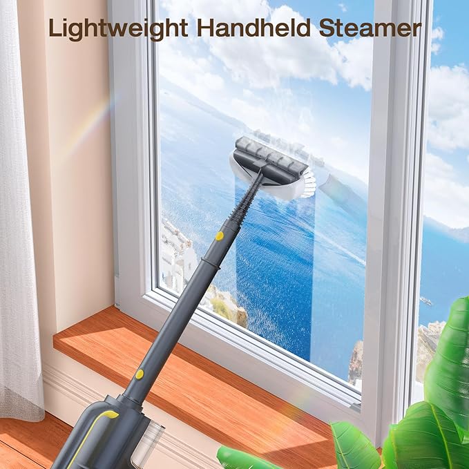 ScrubWiz Steam Mop Cleaner with Detachable Handheld Steamer, 10-in-1 Multi Accessories, Washable Microfiber Pads, 350ml and 2 Adjustable Levels for Cleaning Floor, Carpet, Tiles, and Grout, Gray-Ruum Studio Home
