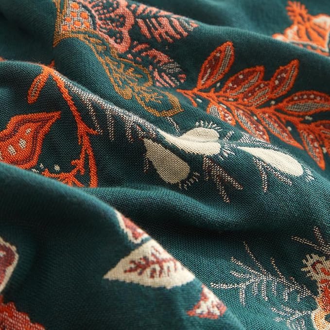 Boho Throw Blanket for Couch Sofa Bed, 100% Cotton Woven Quilt with Tassel 80”x90”, Super Soft Muslin Blanket with Floral Printed, Decorative Reversible Bed Blanket/Cover for All Seasons-Ruum Studio Home