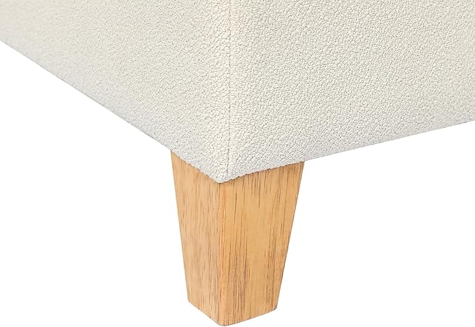 Adeco 17.5" Square Fabric Ottoman with Storage - Upholstered Cotton Linen Foot Rest - Flip Top Footstool with Sturdy Wood Legs, Small Cube Coffee Table Extra Seat for Living Room, Bedroom, White-Ruum Studio Home