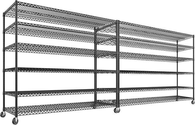 REIBII 60''W X 82.6" H Steel Heavy Duty Wire Shelving Unit with Wheels, 6-Tier Adjustable Storage Shelves 3598LBS Commercial Metal Shelves for Pantry, Garage, College Dorm Industrial Shelving, 2 Pack-Ruum Studio Home