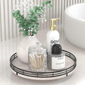 10" Oak Bathroom Vanity Tray Turntable for Perfume Candle, Round Wooden Decorative Tray for Kitchen Sink Countertop Organizer, Bathroom Counter Organizer for Skincare Makeup, Rustic White-Ruum Studio Home