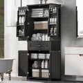 72.2" Tall Storage Cabinet with 4 Doors and Drawer, Freestanding Linen Cabinet, Wooden Pantry with Adjustable Shelf for Kitchen, Bathroom, Living Room Black-Ruum Studio Home
