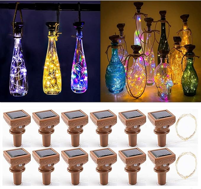 YJFWAL Upgraded 12 Pack Solar Wine Bottle Lights, 20 LEDs Waterproof Copper Light, Bottle Light Fairy Cork String Lights for Yard Patio Decor, DIY Birthday Gift for Mom Grandma Girlfriend(3 Colors)-Ruum Studio Home