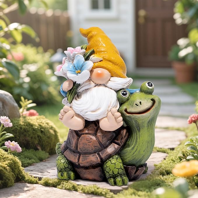 Hodao Spring Garden Gnome Decoration Flower Animal Ornaments Decor Gifts Spring Gnomes for Garden Decorations Summer Elf Figurine Gifts for Mom Outdoor Decor (Yellow)-Ruum Studio Home