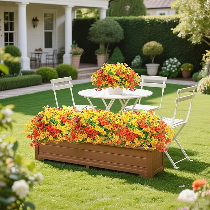 ‌20 Bundles Artificial Flowers for Outdoors‌ with 6 Faux Butterflies, UV Resistant ‌Fake Flowers‌ with Eucalyptus Leaves, ‌Artificial Plants Outdoor‌ for Patio Garden Porch Home Decor (Orange Yellow)-Ruum Studio Home
