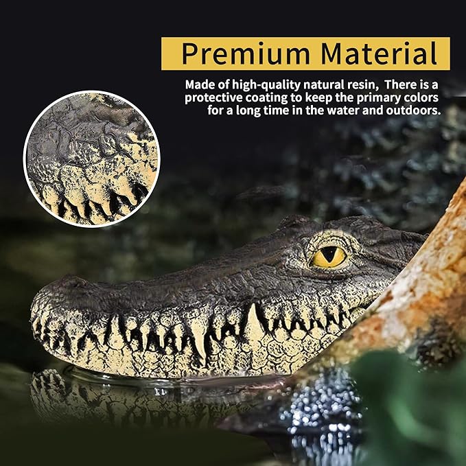 Floating Alligator Head,Alligator Head Decoy for Pool,Resin Crocodile Head for Swimming Pool and Pond,Deterrent Ducks,Predator,Heron etc,Outdoor Statues,Garden Home Decor Art-Ruum Studio Home