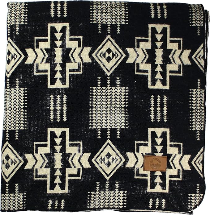 Inca Aztec Throw, Queen, King Blanket | Southwest Indian Navajo Boho Style | Native Cover for Camping, Bedding, Couch, Vanlife | Faux Alpaca, Lightweight, Hypoallergenic (Obsidian Black, King)-Ruum Studio Home