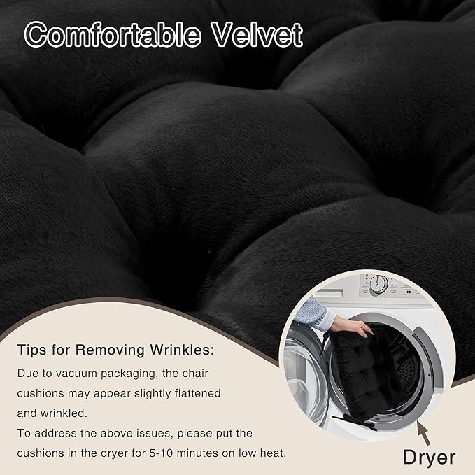 OVOV Chair Cushions for Dining Chairs Set of 6 Tufted Indoor Chair Pads with Ties Soft Square Seat Cushions for Kitchen Chairs 15.5"x15.5",Black-Ruum Studio Home