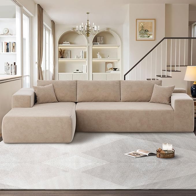 104" Cloud Sectional Couches for Living Room,L Shaped Boneless Couch in A Box,Sleeper Sofa with Comfy Chaise No Assembly Required,Camel-Ruum Studio Home