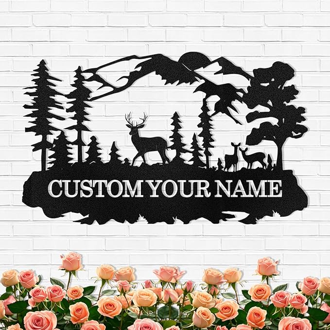 Custom Deer Metal Cabin Sign, Rustic Deer Wall Decor, Last Name Signs for Home, Custom Signs Outdoor Metal, Metal Wall Art, Hunting Decor, Hunter Gifts, Mountain Cabin Decor, Porch Sign-Ruum Studio Home