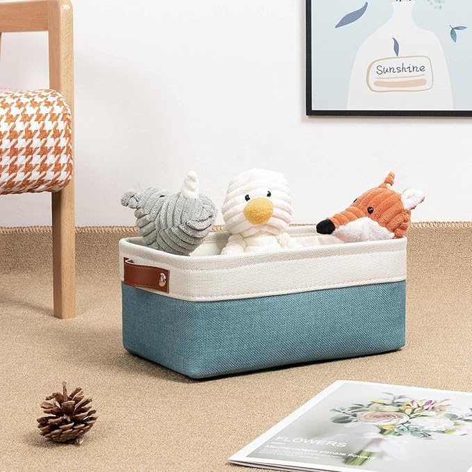 DULLEMELO Storage Baskets Bins for Organizing, Small Fabric Baskets for Shelves, Closets, Nursery, Home, Office, Empty Gift Baskets (6-Pack, White&Teal)-Ruum Studio Home