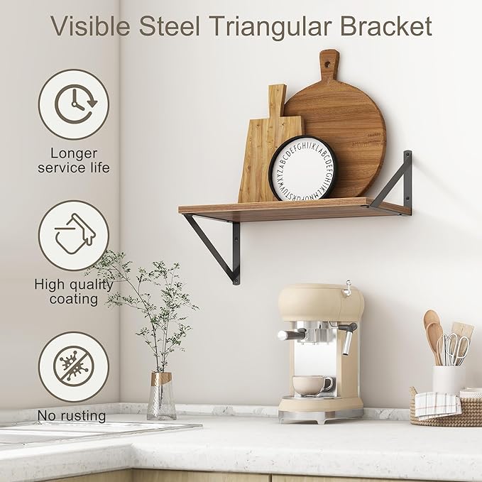 Fun Memories 18" W x10 D Floating Shelves, Farmhouse Wall Shelves Home Decor Shelf, Deep Bathroom Shelves with Bracket, 10 Inch Deep Wall Shelf for Living Room, Kitchen, Bedroom, Walnut, Set of 2-Ruum Studio Home