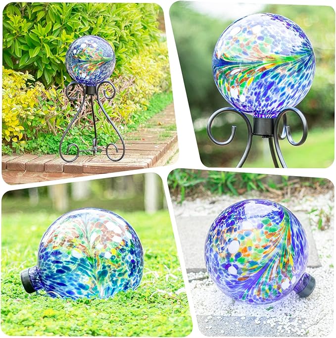 VCUTEKA Gazing Ball, Glass Gazing Globe Decorative Glass Gazing Globe/Ball/Sphere Lawn Ornament for Gardens, 10-Inch, Blue Swirl-Ruum Studio Home