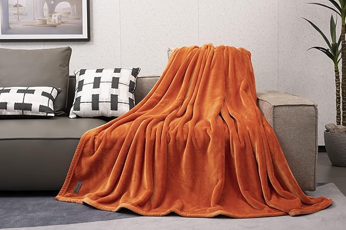 Mellowdy Extra Thick Hearty Plush Flannel Blanket (Burnt Orange, 60x80) - 500GSM Twin Size Warm Blanket for Winter, Fall | Soft, Fluffy, Cuddly, Perfect for Bed, Oversized Throw for Couch, Sofa-Ruum Studio Home