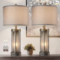 Set of 2 Rustic Table Lamps for Living Room with 2 USB Ports, Vintage Bedside Lamps with Gray Frosted Glass Night Light for Bedroom Desk Lamps for Entryway, 4 Bulbs Included-Ruum Studio Home