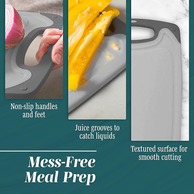 Cutting Boards for Kitchen - BPA-Free Chopping Board - Different Sizes & Non Slip Handles - Reversible, Large Cutting Board Set - Unique Gifts for Cooks Who Have Everything - 3-Pack Gray/Gray-Ruum Studio Home