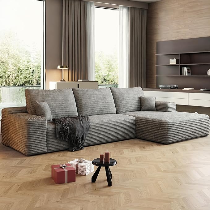 108" Sectional Couches for Living Room Modern Modular Sofa with L-Shape Couchs Upholstered Boneless Couch Deep Seat Sectional Couch with Chaise (Grey, Right Facing Chaise+2Seaters)-Ruum Studio Home