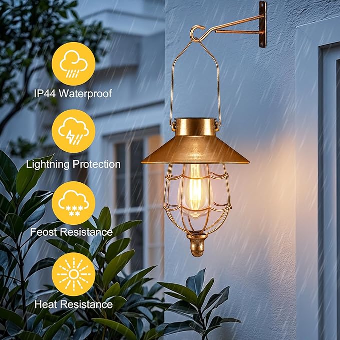 pearlstar 2 Pack Solar Lantern Outdoor Hanging Light Waterproof Metal Solar Lamp for Yard Garden Pathway Patio Porch Decor(Copper)-Ruum Studio Home