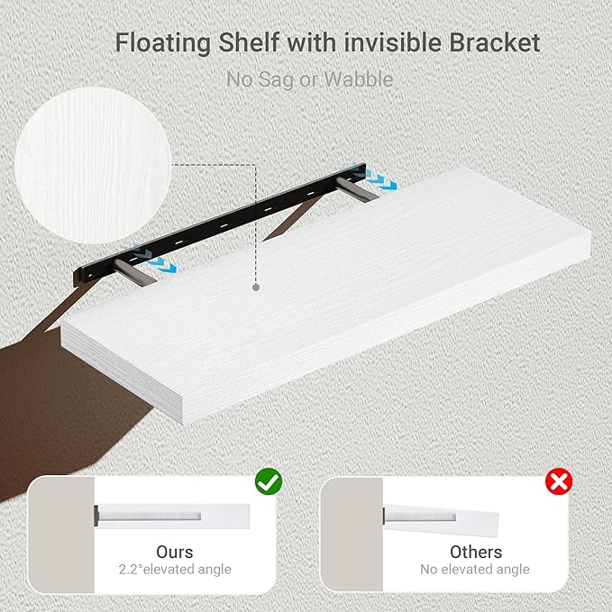 Floating Shelves for Wall 24 inchs Long, 9.1” deep x 1.5” Wall Shelf for Bedroom, Bathroom, Living Room, Kitchen, Office Home Decor, Deep Wood Shelves with Invisible Brackets, Set of 2 White-Ruum Studio Home
