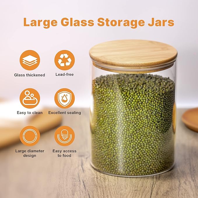 YUNCANG Glass Storage Jars,2 PACK -108oz/3200ml Clear Glass Food Storage Containers with Airtight Bamboo Lid Stackable Kitchen Canisters for Candy,Cookie,Rice,Sugar,Flour,Pasta,Nuts and Spice Jars-Ruum Studio Home