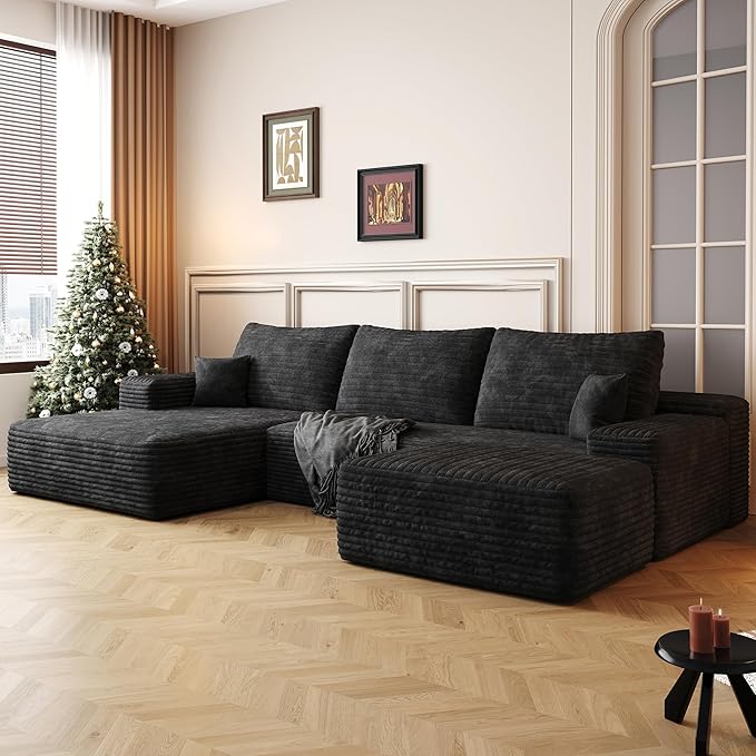 108" Sectional Couches for Living Room Modern Modular Sofa with L-Shape Couchs Upholstered Boneless Couch Deep Seat Sectional Couch with Chaise (Black, Left Facing Chaise+2Seaters+1Ottoman)-Ruum Studio Home