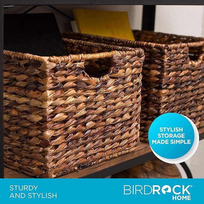 BIRDROCK HOME Woven Storage Shelf Organizer Baskets with Handles - Set of 3 - Abaca Wicker Basket - Pantry Living Room Office Bathroom Shelves Organization - Under Shelf Basket - Handwoven (Espresso)-Ruum Studio Home