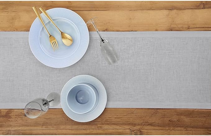 Solino Home Linen Soft Grey Table Runner 108 Inches Long - 100% Pure Linen 14 x 108 Inch Table Runner for Fall, Autumn, Thanksgiving - Fete-Ruum Studio Home