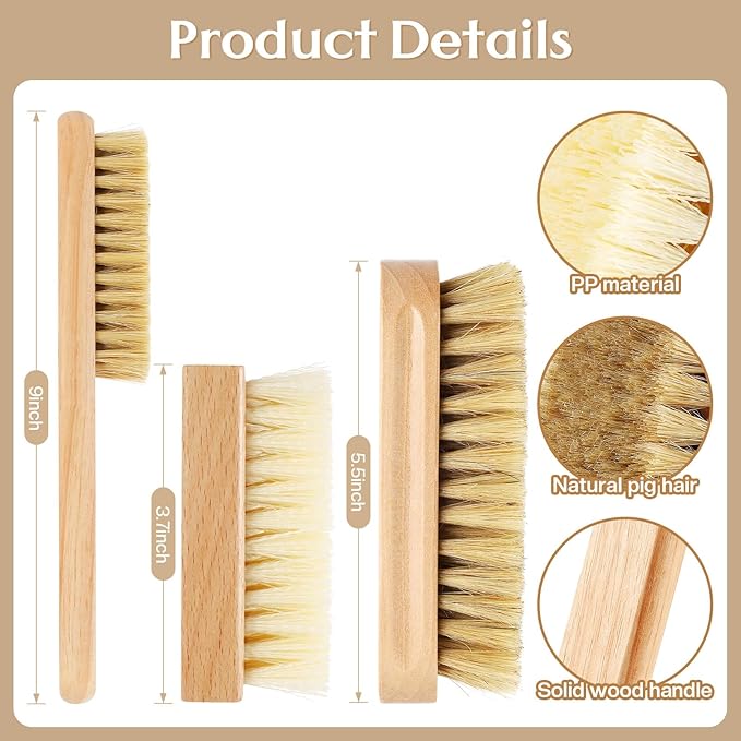 3 Pcs Wood Laundry Stain Brush Stain Remover Brushes with Boar Bristle Small Stain Brush for Clothes for Scrubbing Stains from Furniture Fabric Leather(3 Pcs F)-Ruum Studio Home