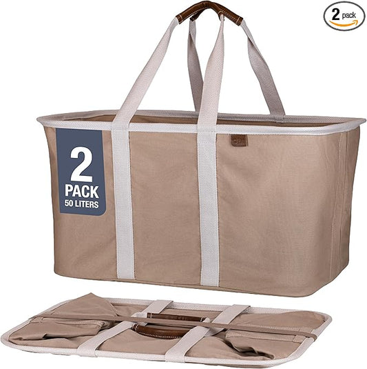 CleverMade Collapsible Laundry Tote - LUXE Mocha 2-Pack 50L - Foldable Storage Organization Container for Clothes Laundry Room Storage Solution-Ruum Studio Home