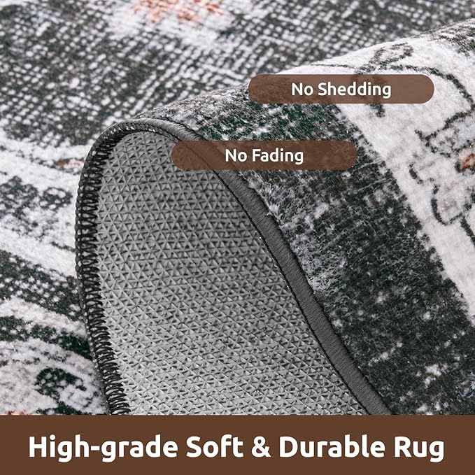 AMOAMI-Area Rug 8X10 Rugs for Living Room-Vintage Soft Black Rugs for Bedroom-Non Slip Carpet-Washable Rug for Dining Room Living Room Bedroom Office Under Table Dark Grey & Black-Ruum Studio Home