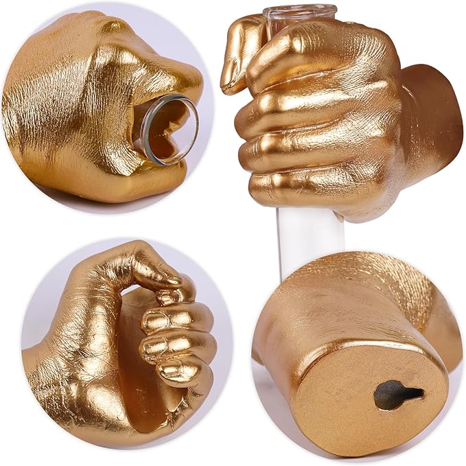 Gold Wall Sculptures, Hand Vases Home Decor, Wall Mount Art Sculpture, Unique Wall Art Statue, Funky Flower Vase Decorations, Modern Eclectic Hanging Decor,Glass Test Tube Vase-Ruum Studio Home