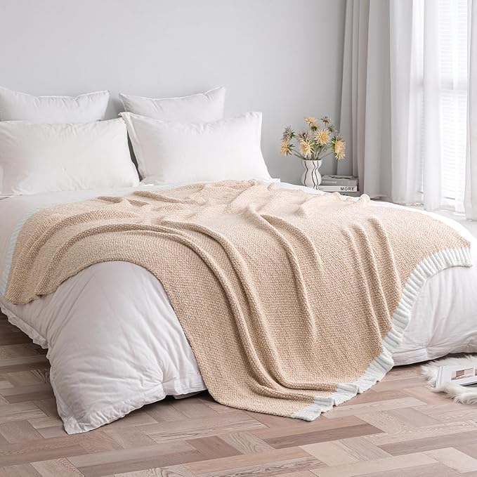 MIULEE Beige Super Soft Throw Blanket for Bed, Twin Size Cozy Fluffy Warm Blankets Knit Blankets for Couch, Sofa, Chair, Living Room, Camping, Picnic, 60 x 80 inch-Ruum Studio Home