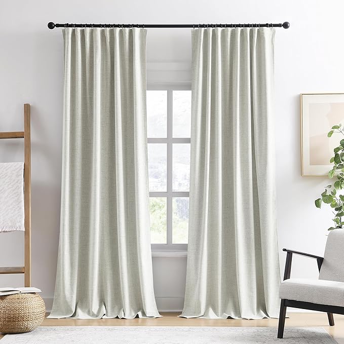 RAIN CITY Blackout Curtains 104 Inch Long 2 Panels Set, Back Tab/Rod Pocket Room Darkening Polyester Track System Curtains for Living Room Thermal Insulated Pleated Drapes, 105 Inch Length, Natural-Ruum Studio Home