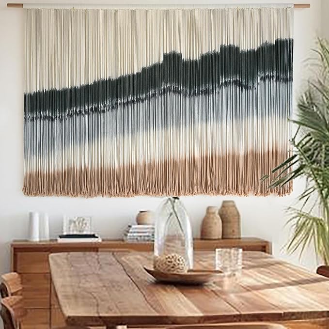 IOWER Large Macrame Wall Hanging Dip Dye Craftsmanship Fiber Yarn Wall Art Boho Wall Decor Home Decor 57''W x 35''L-Ruum Studio Home