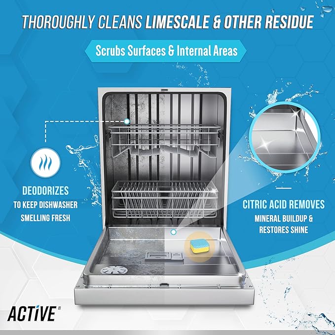 ACTIVE Washing Machine And Dishwasher Cleaning Tablets Bundle - Includes 12 Month Supply Dishwasher Cleaner Deodorizer & Washing Machine Descaler Deep Cleaning Tablets - 48 Tablet Set-Ruum Studio Home