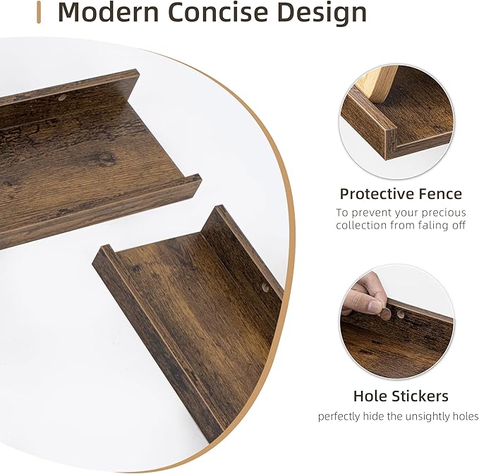 Picture Ledge Shelf, Wood Floating Shelves Set of 2, 36 inch Picture Ledge Shelves, Photo Ledge Nursery Book Shelves Wall Mounted for Living Room Kids' Room Bedroom, Color Brown-Ruum Studio Home
