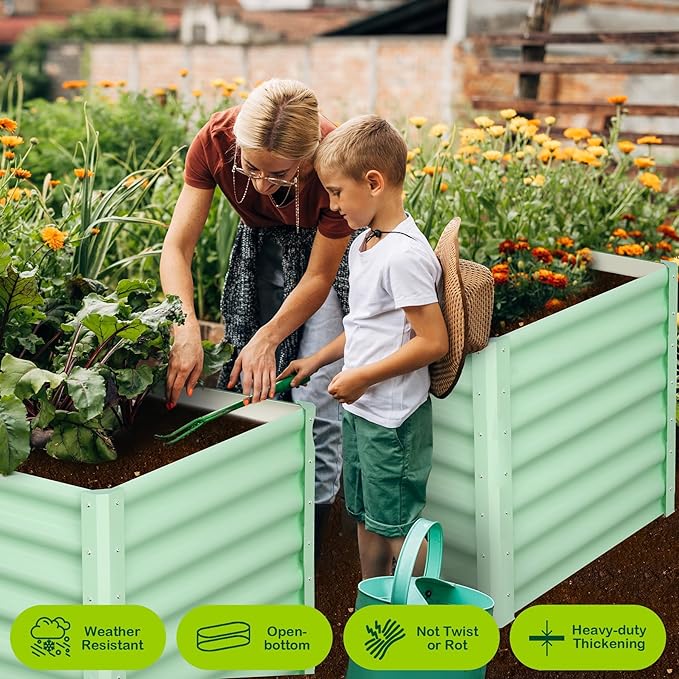 Large Outdoor Planter Boxes Kit Set of 2, 6x3x2ft Galvanized Raised Bed Planter with Open-Ended Base Design, Elevated for Outdoor Plants, Durable Raised Bed for Gardening,Green-Ruum Studio Home